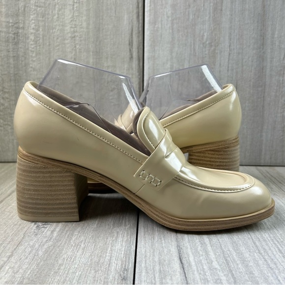 WORN 1x Nine West Avalia Cream Block Platform Heeled Loafer Women’s Size 9 - Picture 2 of 10